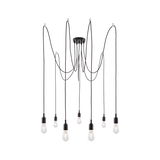 Modern black pendant light with eight bulbs and long cables for stylish room lighting
