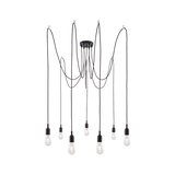 Modern black pendant light with eight bulbs and long cables for stylish room lighting