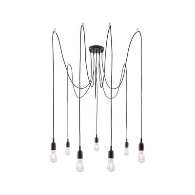 Modern black pendant light with eight bulbs and long cables for stylish room lighting