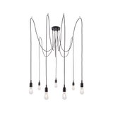 Modern black pendant light with eight bulbs and long cables for stylish room lighting