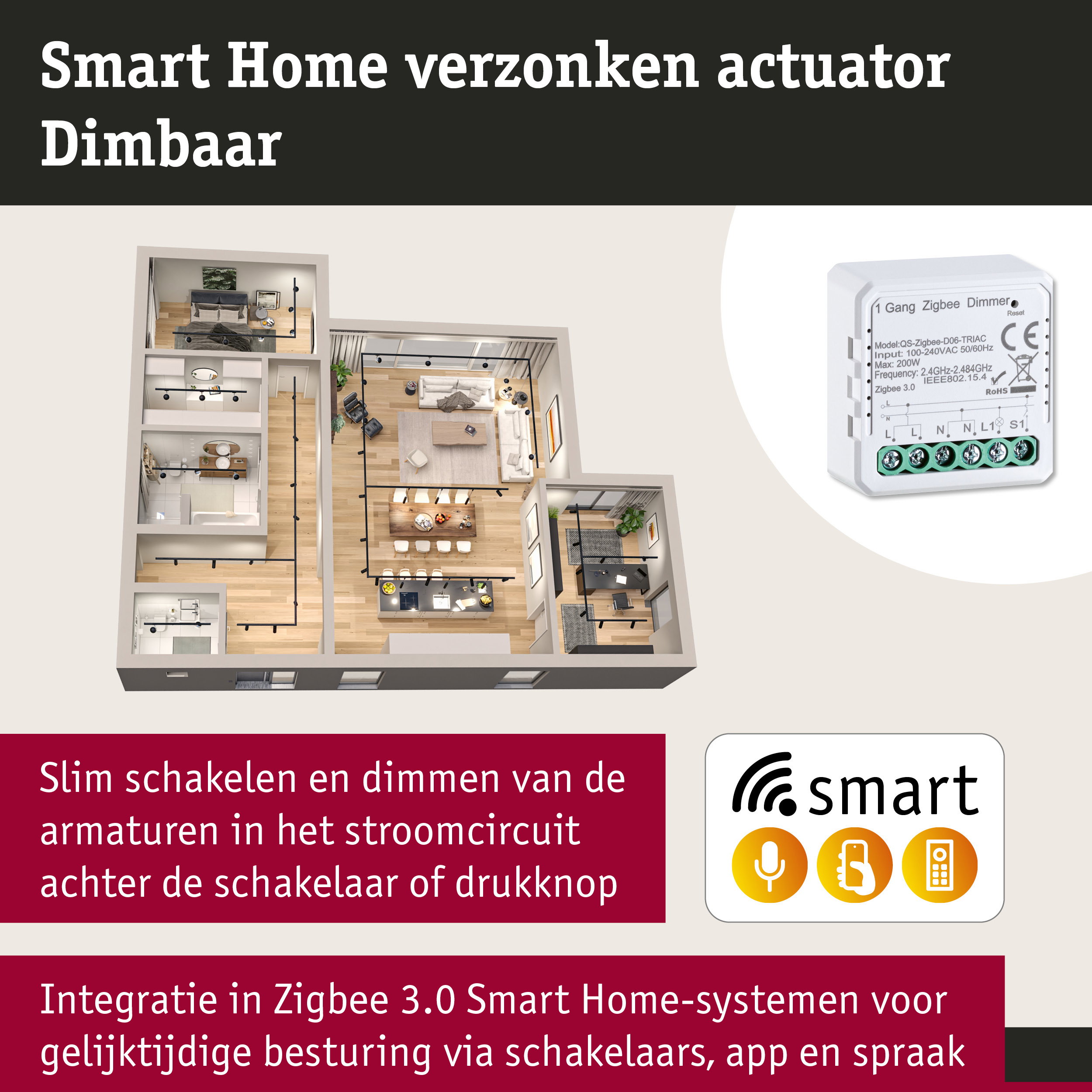 Verzonken actuator Smart Home Zigbee 3.0 Dim Wit