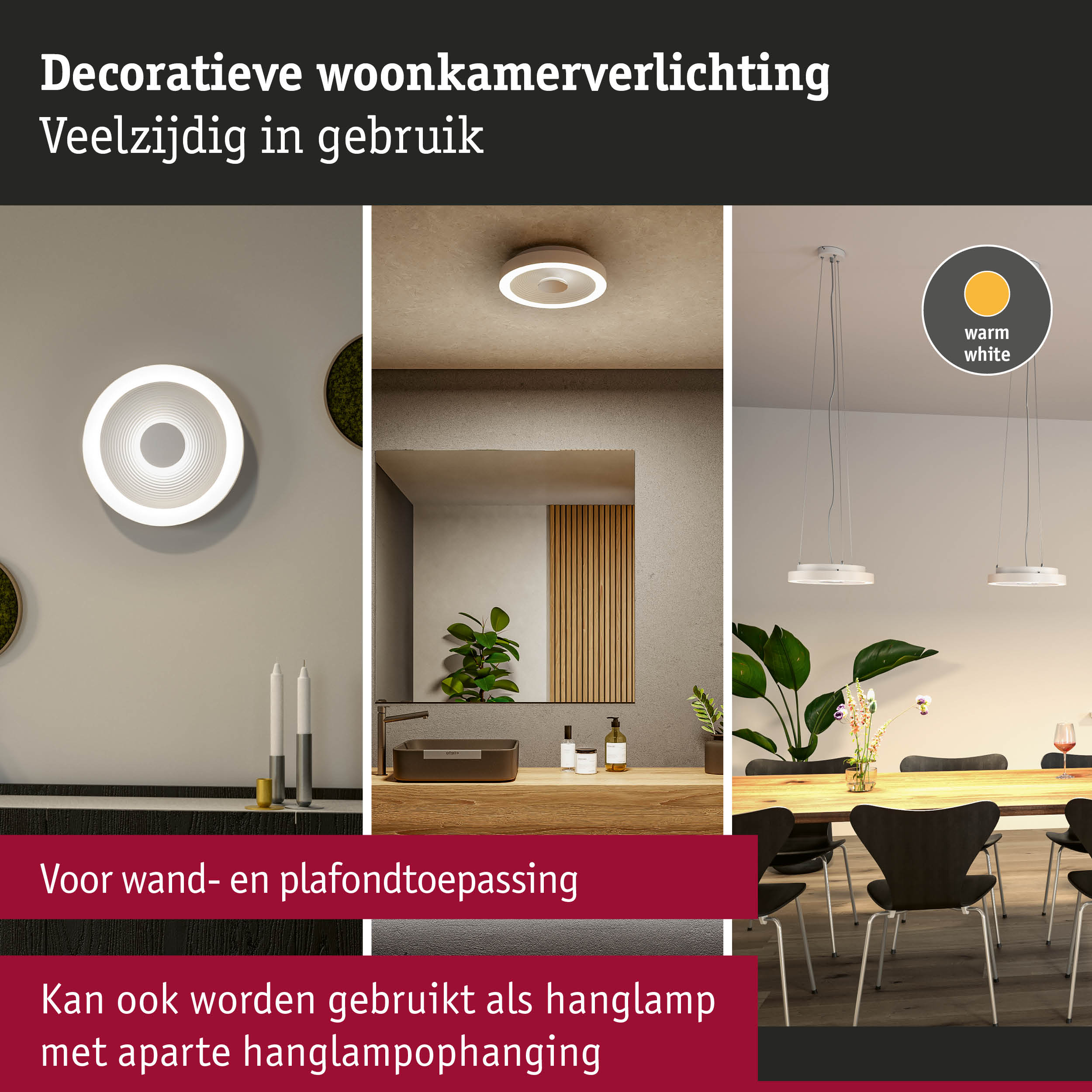 Decoratieve witte LED wand- en plafondlamp met warm wit licht voor veelzijdige woonkamerv erlichting