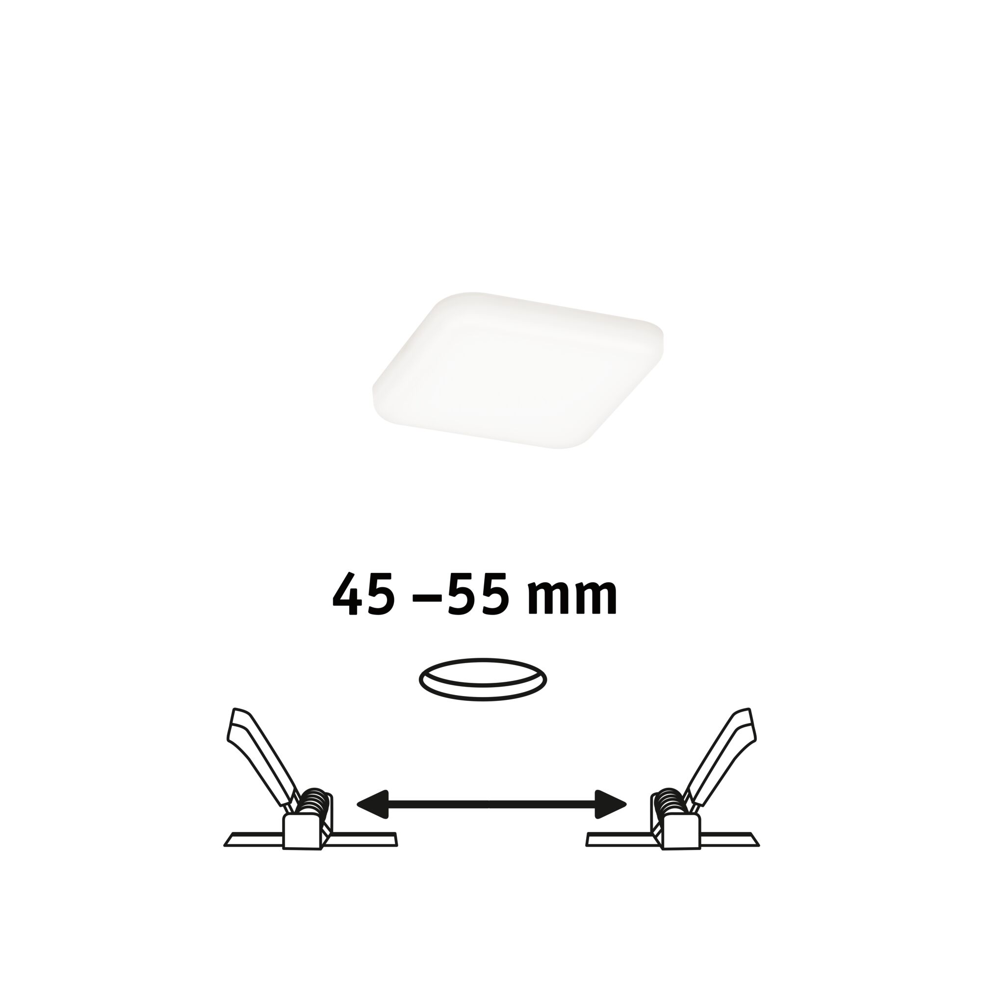 Quadratische weiße LED-Deckenleuchte mit Einbaumaß 45-55 mm für moderne Innenbeleuchtung
