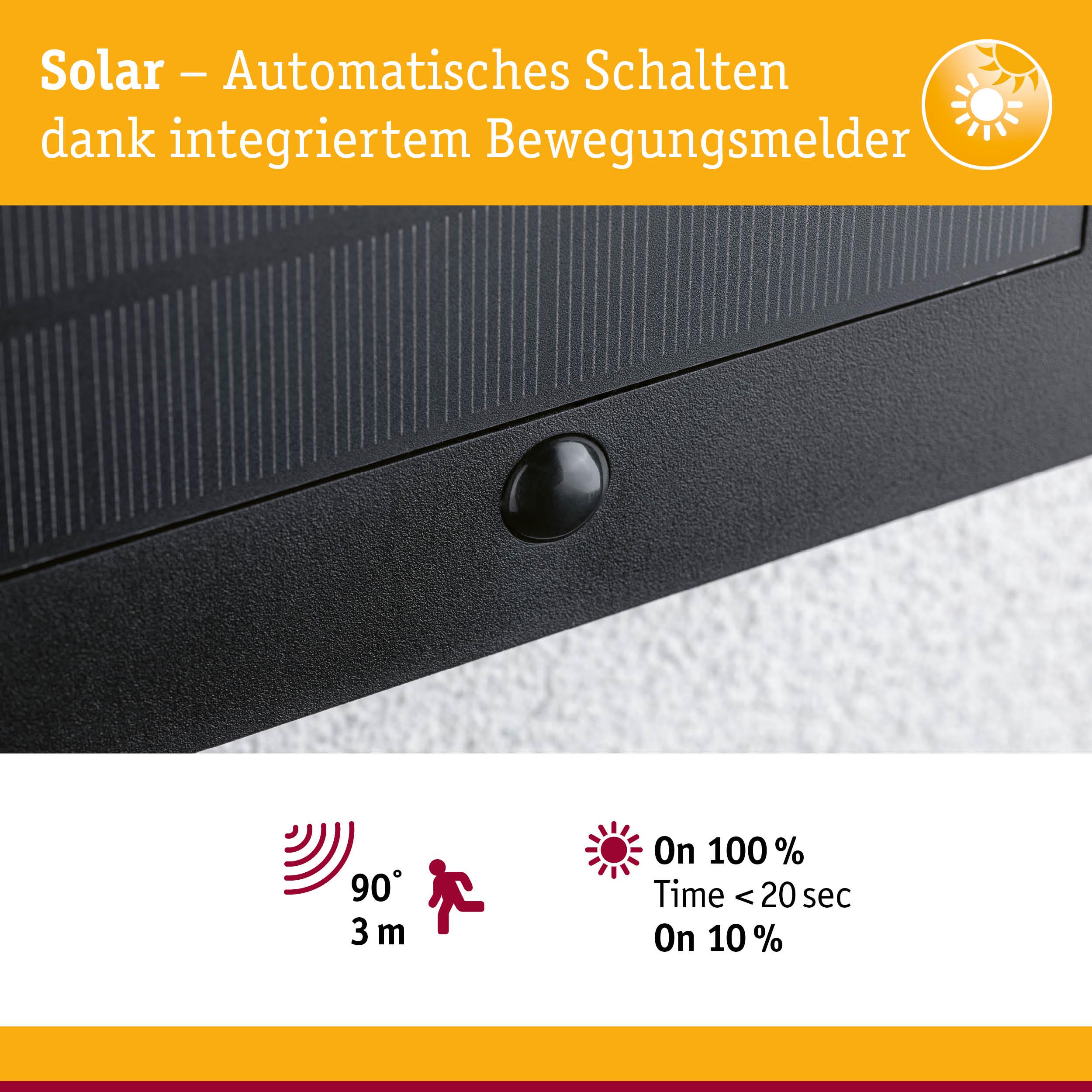 Schwarzer Solar-Bewegungsmelder mit 90° Erfassungswinkel und 3 m Reichweite für automatische Lichtsteuerung