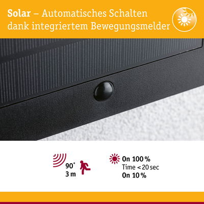 Schwarzer Solar-Bewegungsmelder mit 90° Erfassungswinkel und 3 m Reichweite für automatische Lichtsteuerung