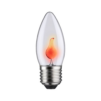 Clear glass bulb with red flame-shaped filament for decorative lighting and vintage style