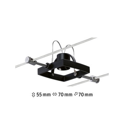 Black square metal cable spotlight with adjustable dimensions 55x70x70 mm for modern lighting solutions