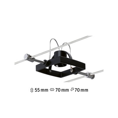 Black square metal cable spotlight with adjustable dimensions 55x70x70 mm for modern lighting solutions