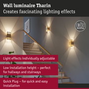 Gold Tharin wall light with adjustable lighting effects, perfect for hallway and stairway illumination