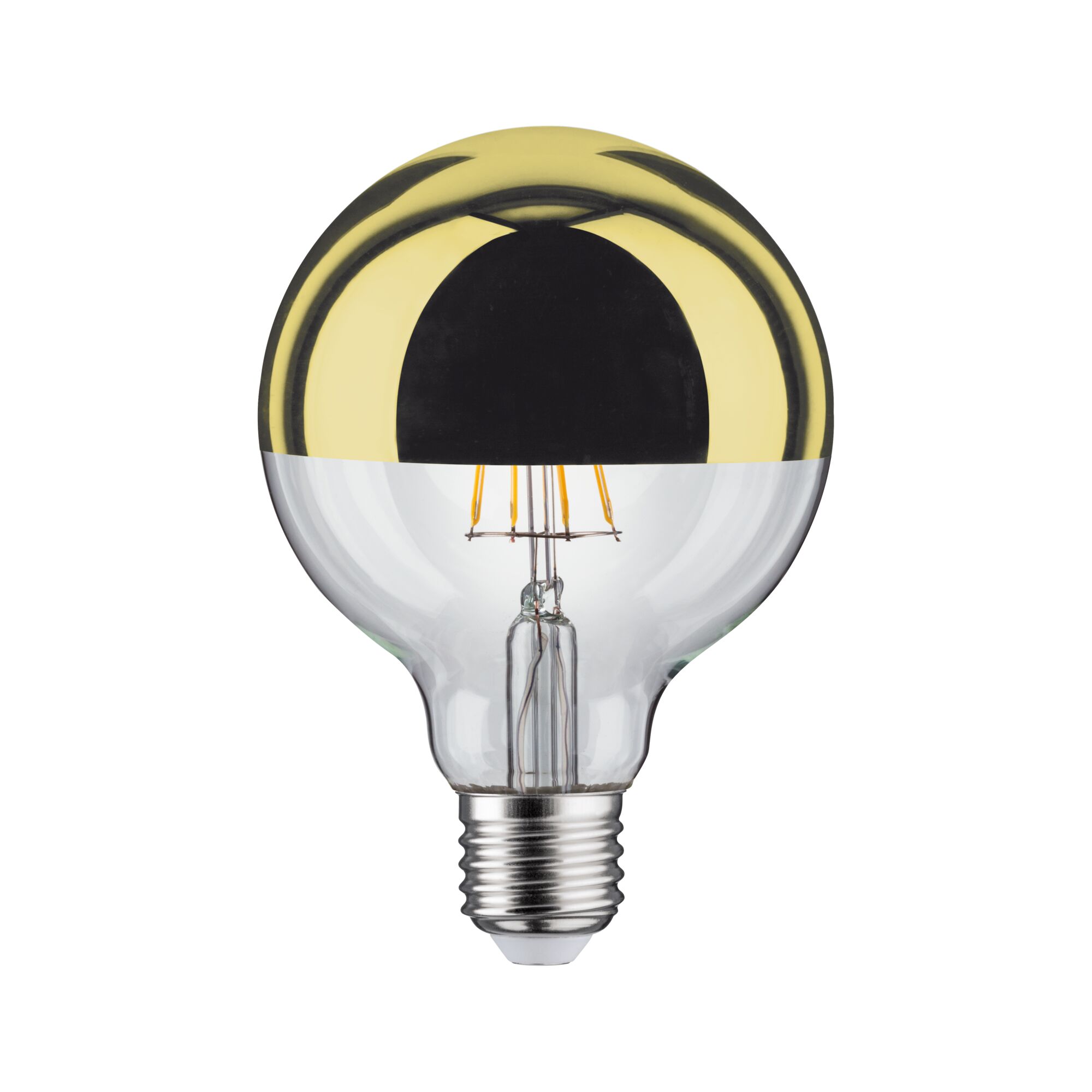 LED-Glühbirne mit goldfarbenem Halbspiegel und E27-Fassung für dekorative Beleuchtung