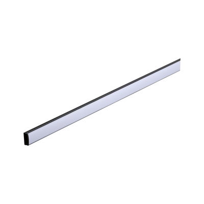 Slim black LED strip with white diffuser for modern indoor lighting and energy-efficient illumination.