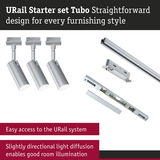 URail Starter Set Tubo with three silver LED spotlights and rail system for versatile room lighting