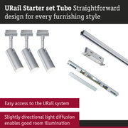 URail Starter set Tubo with three silver aluminium spotlights and rails for versatile lighting