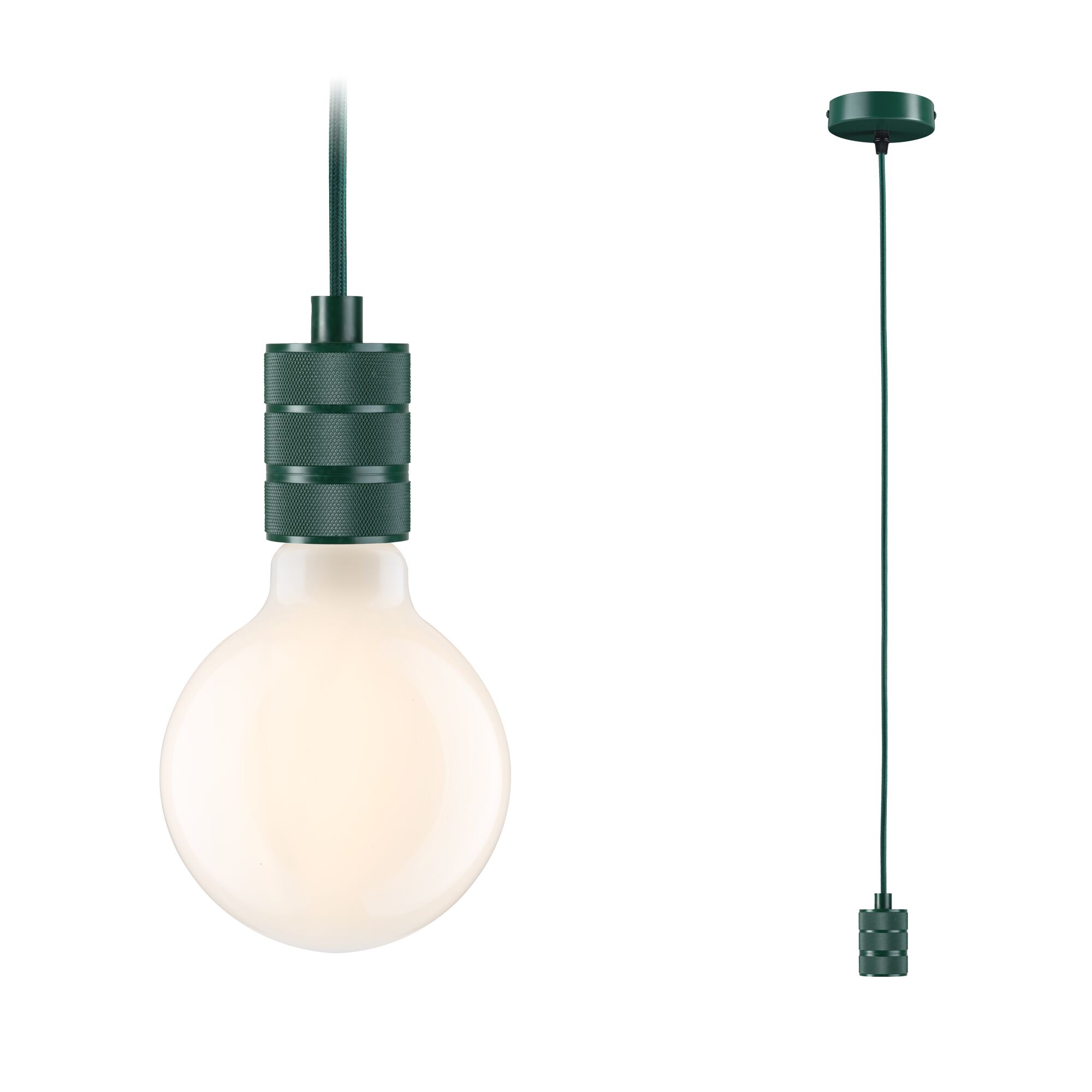 Neordic Pendant luminaire Tilla E27 max. 60W Green dimmable Metal Green pendant lamp with fabric cable and opal bulb for stylish modern home lighting