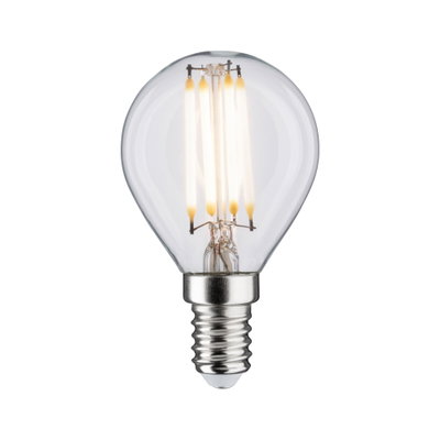 Kleine LED-Glühbirne mit transparentem Glas und silbernem Sockel für energiesparende Beleuchtung
