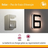 Chiffre 6 solaire en plastique blanc et noir avec éclairage LED et batterie rechargeable