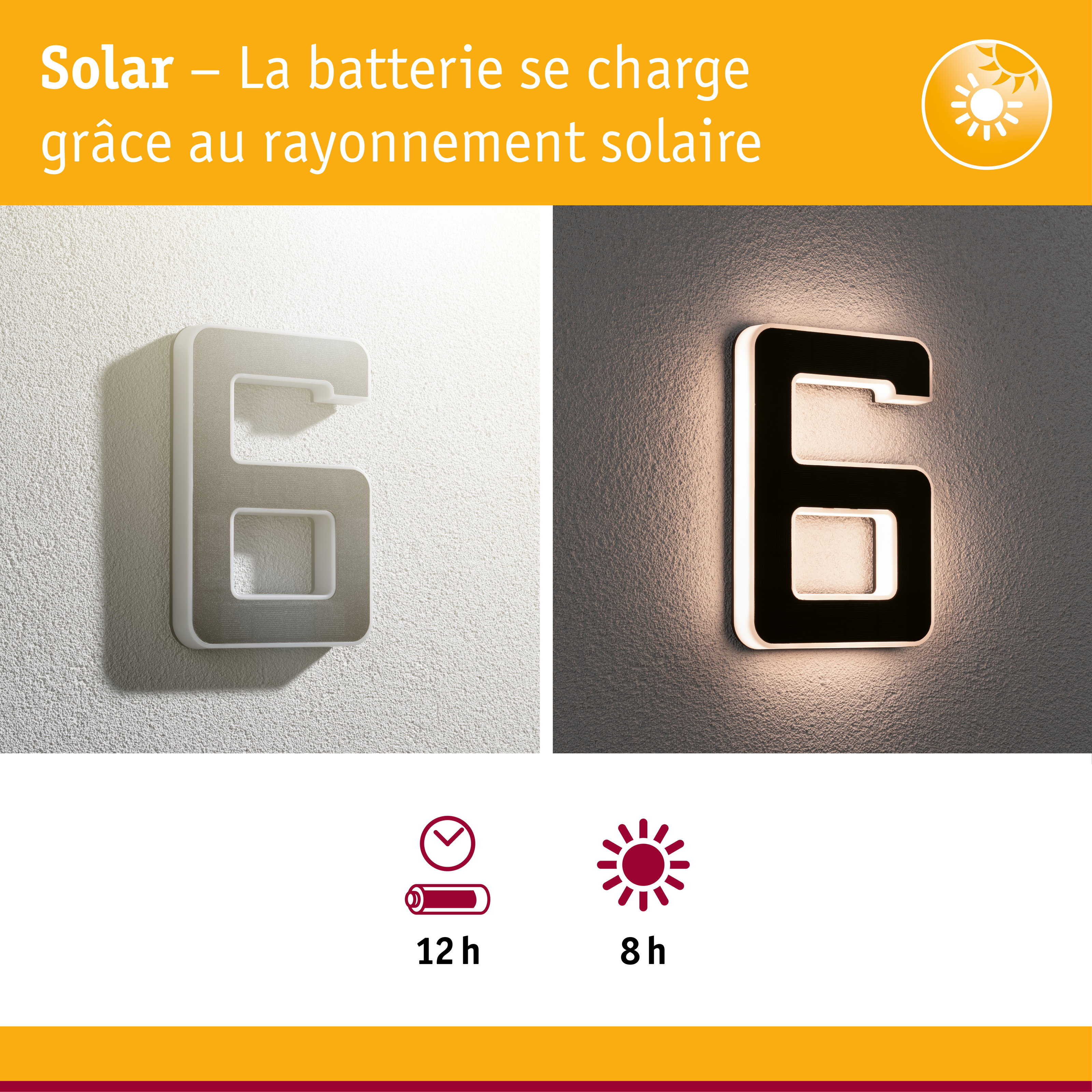 Applique murale LED solaire blanche et noire avec autonomie de 12h et charge solaire de 8h