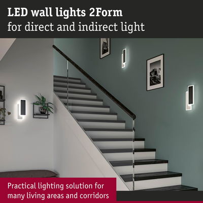 Modern black LED wall lights 2Form providing direct and indirect lighting in stairwell