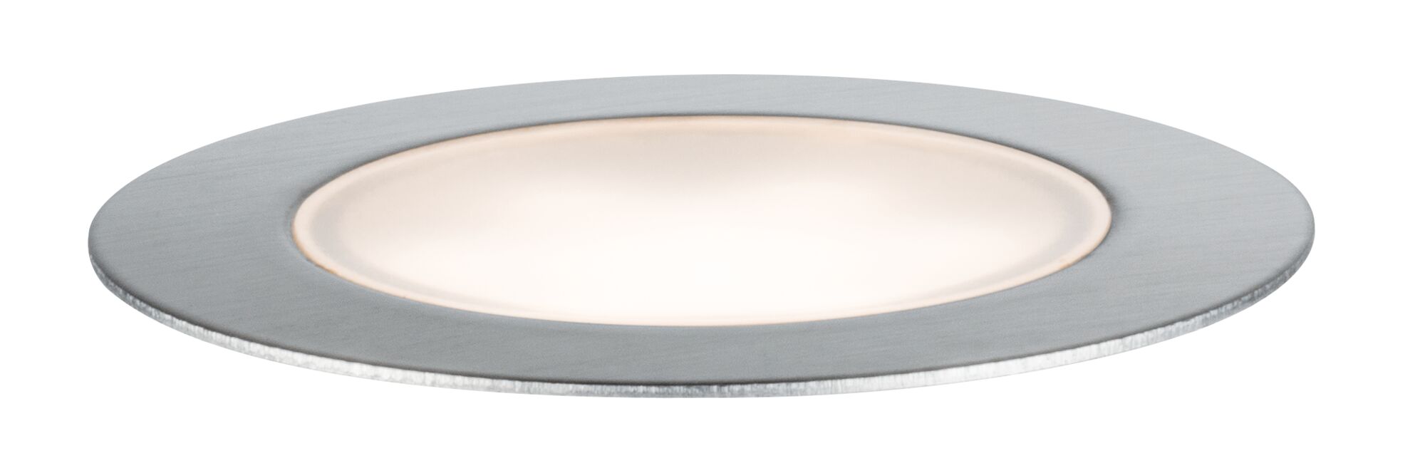 Round LED recessed light with brushed aluminum frame and warm white light for modern interiors