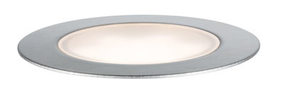 Rundes LED-Einbauleuchte mit gebürstetem Aluminiumrahmen und warmweißem Licht für moderne Innenräume