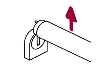 Grafische instructie voor het verwijderen van een LED-buis uit de houder voor LED-verlichting.