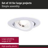 White recessed spotlight made of high-quality plastic with 70° swivel range for large projects