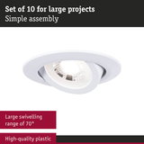 White recessed spotlight made of high-quality plastic with 70° swivel range for large projects