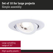 White recessed spotlight made of high-quality plastic with large swivelling head for adjustable lighting