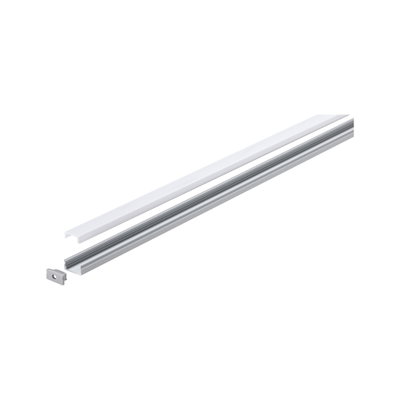 Aluminum LED profile in silver with white cover for modern light strips and LED installations.