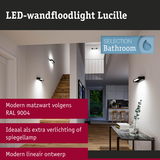 Moderne matzwarte LED-wandfloodlight Lucille RAL 9004 met lineair ontwerp, ideaal voor badkamerverlichting
