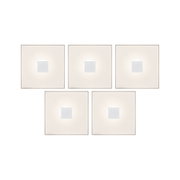 Five square white LED wall lights with central aluminum detail for modern indoor lighting