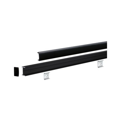 Black aluminum profile with cover and brackets for indoor LED strip lighting installation