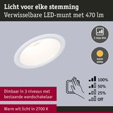 Witte LED-inbouwspot met warm wit licht 2700K en 3-standen dimmen via bestaande wandschakelaar