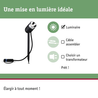 Projecteur LED noir avec piquet et câble pour éclairage extérieur de jardin