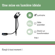 Projecteur LED noir avec piquet de terre et câble pour éclairage extérieur de jardin