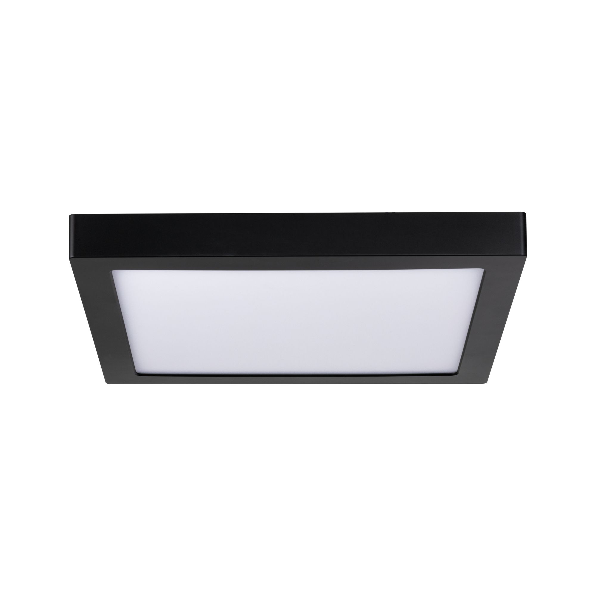 Black square LED ceiling light with white plastic diffuser for modern indoor lighting