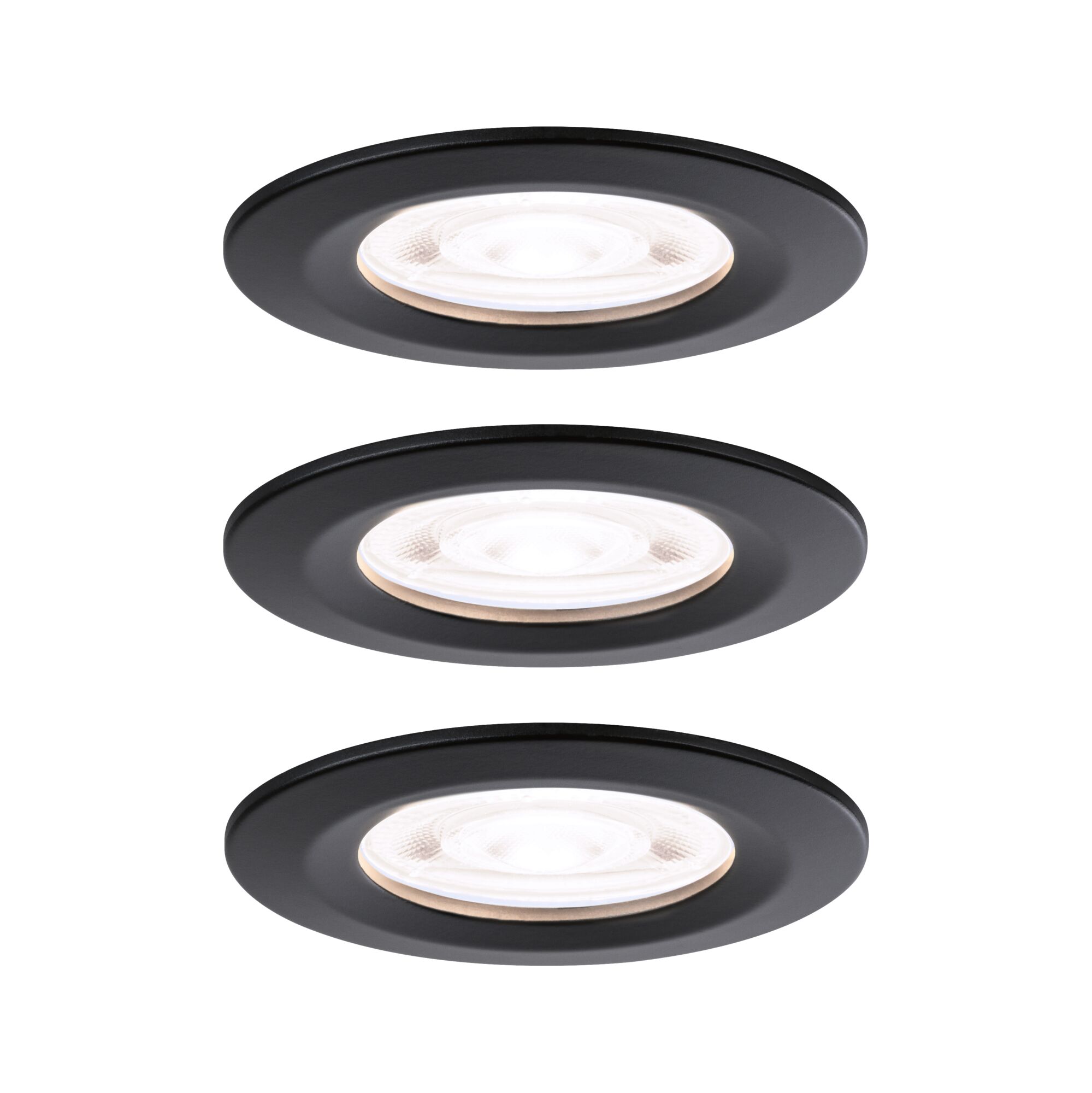 LED Einbauleuchte Nova GU10 Flat starr IP44 3x4,9W 3x550lm 230V 4000K Schwarz matt Drei runde LED-Einbaustrahler in mattschwarz mit warmweißem Licht für moderne Innenbeleuchtung