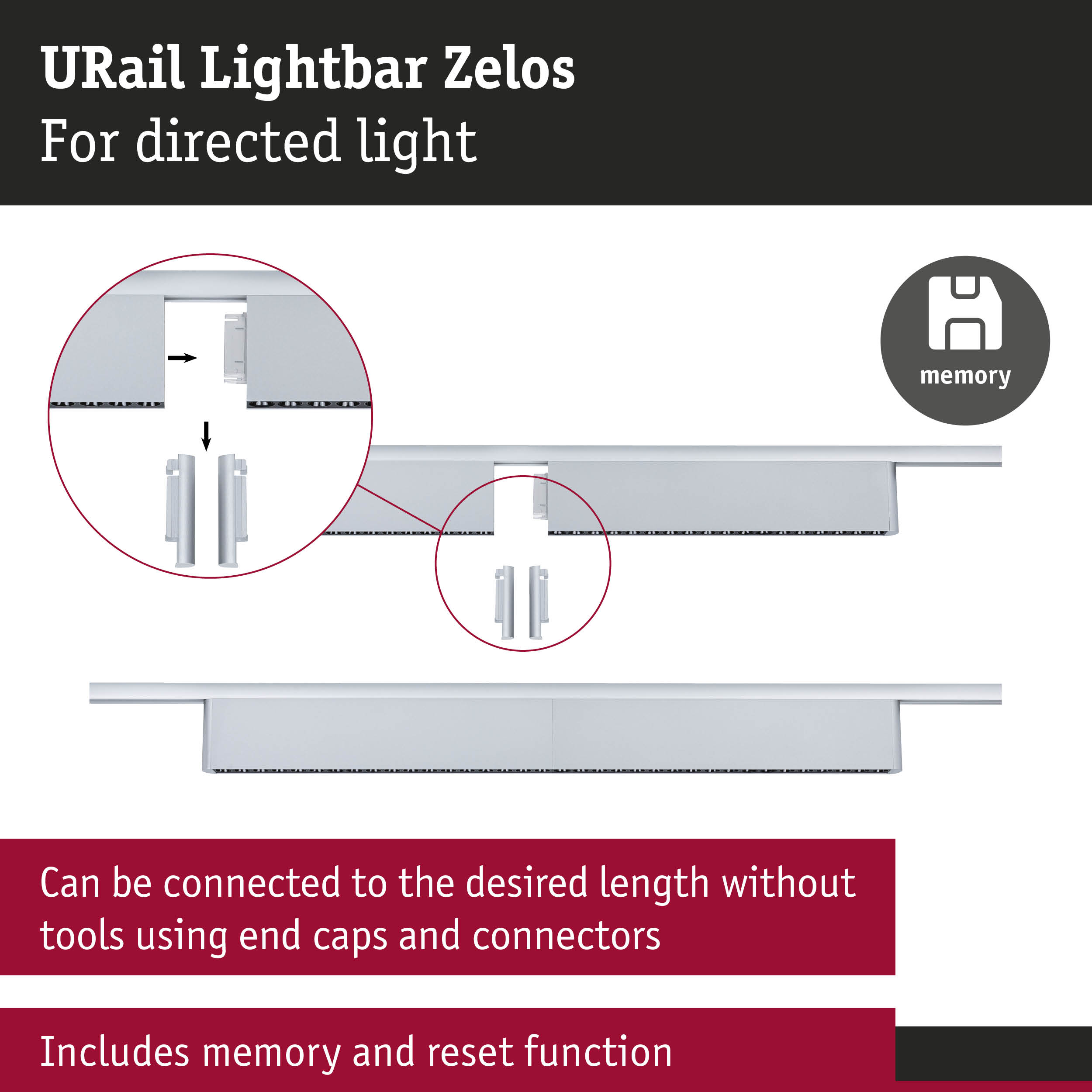 White URail Lightbar Zelos for directed light with tool-free connectors and memory function