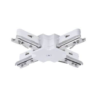 Weißer Kunststoff X-Verbinder mit verchromten Metallteilen für Schienensysteme, Beleuchtung Zubehör