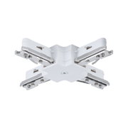 Connecteur en X en plastique blanc avec pièces métalliques chromées pour systèmes d'éclairage sur rail