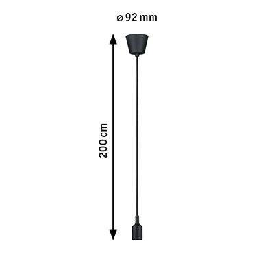 Câble pendentif noir en plastique de 200 cm avec fixation plafond de 92 mm pour lampe