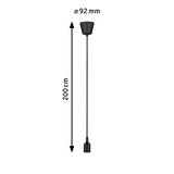 Black plastic pendant cable 200 cm long with 92 mm ceiling mount for lamp installation