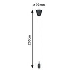 Zwarte kunststof pendelkabel van 200 cm met 92 mm plafondbevestiging voor lampmontage