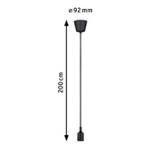 Black pendant light with 200 cm cable and 92 mm diameter, modern LED hanging lamp