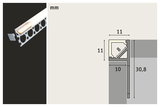 Technical drawing of white LED aluminum profile with dimensions for installation and lighting