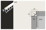 Technical drawing of white LED aluminum profile with dimensions for installation and lighting
