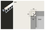 Technical drawing of white LED aluminum profile with dimensions for installation and lighting