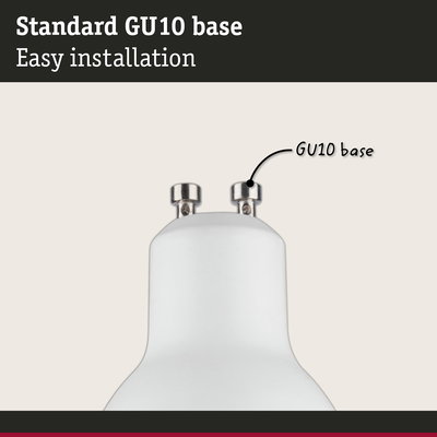 Close-up of white lamp with standard metal GU10 base for easy installation and lighting