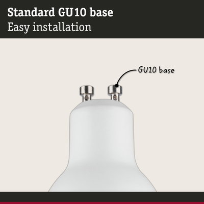 Standard white metal GU10 base for easy installation of LED light bulbs