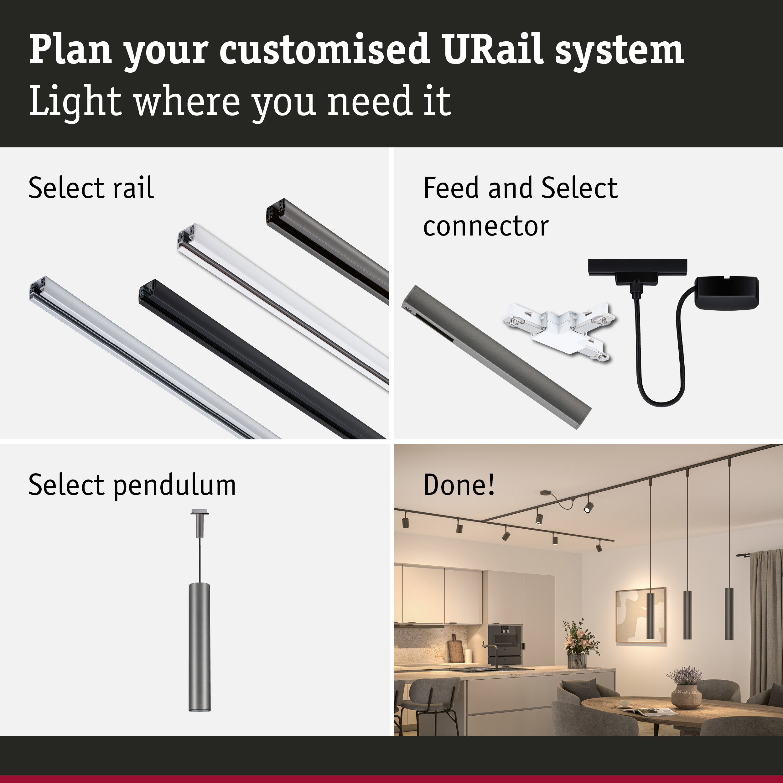 URail Pendants Catalejo GU10 max. 10W dimmable 230V Titanium